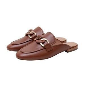 Linea Paolo Alicia Belted Mule with Resin Chain Size 11 Cognac Leather (Brown)